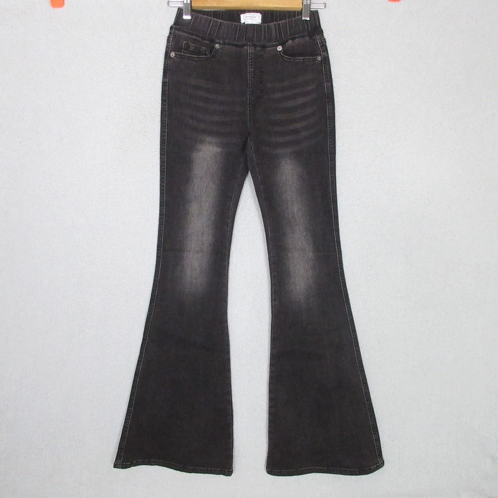 Mud Pie Sicily Flare Jeans Black Washed Pull On Bell Bottoms XS NWT 85200140BK